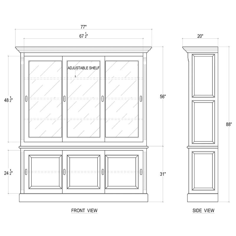 Hudson 88 Bookcase w/ 3 Sliding Doors 25975 展示櫃 圖4