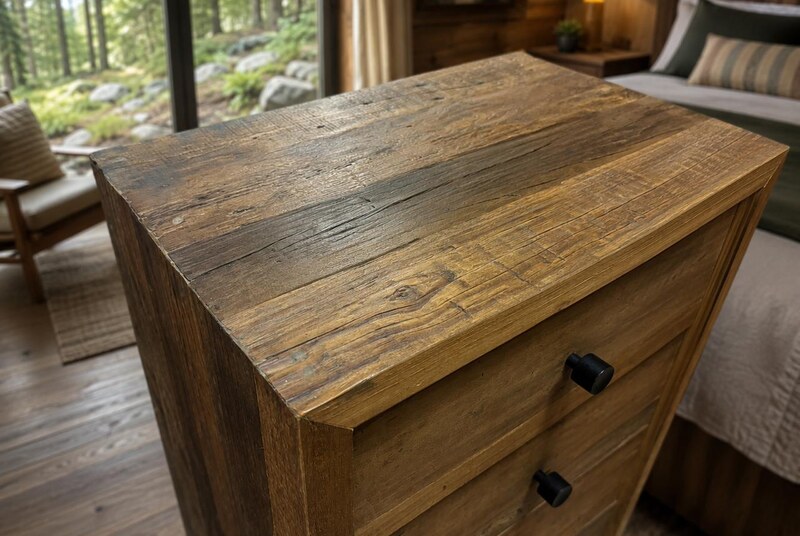 Cafeto 循環柚木五斗櫃檯面木紋裂紋特寫